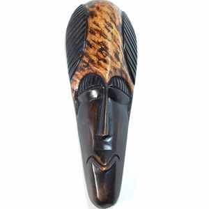 Vintage Handcarved Hand Painted African Wood Mask Black and Brown Tribal